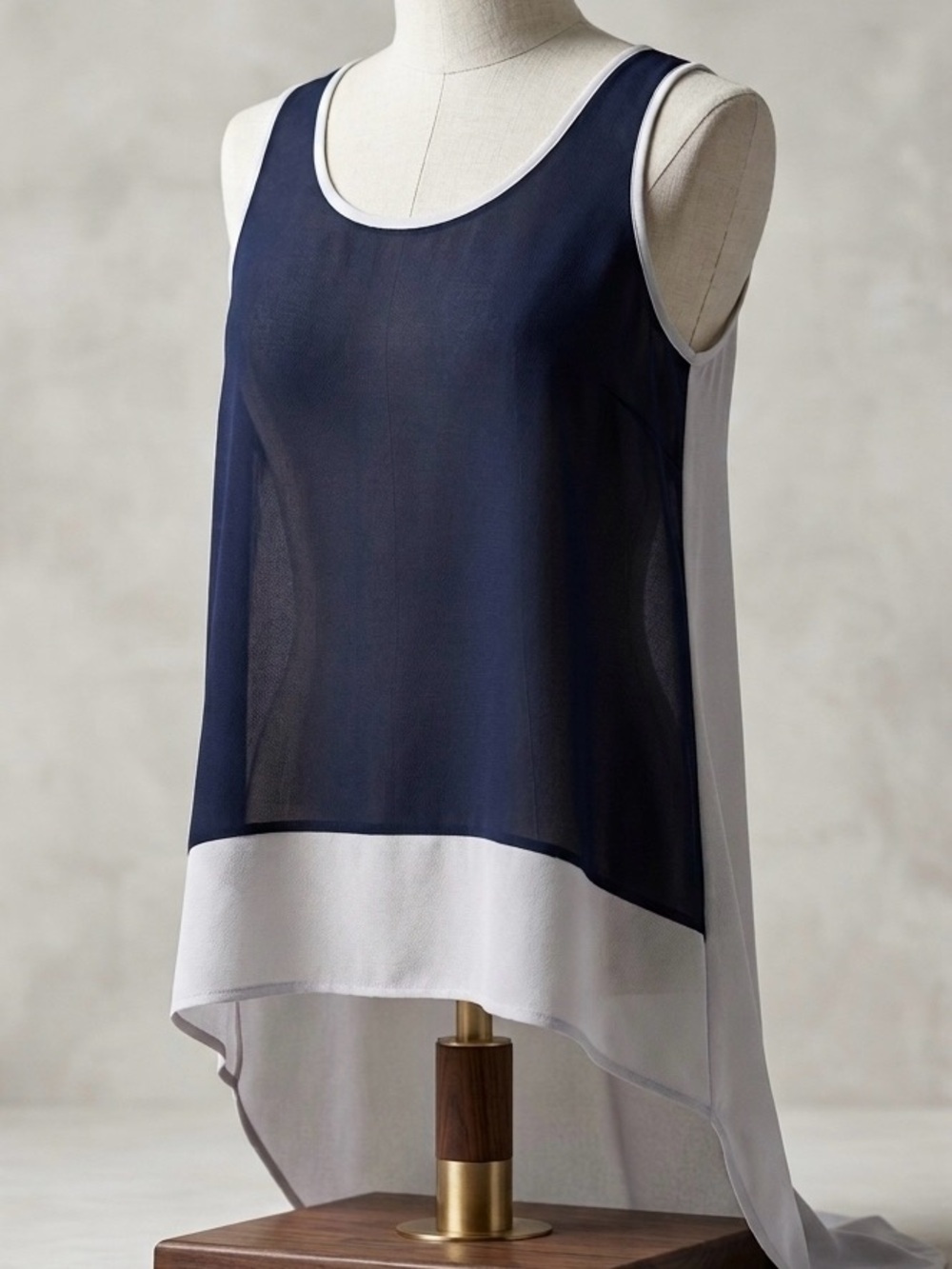 RW&CO| Sheer Navy Blue/Grey Sleeveless Oversized Hi-Low Tank Top Tunic Sz XS